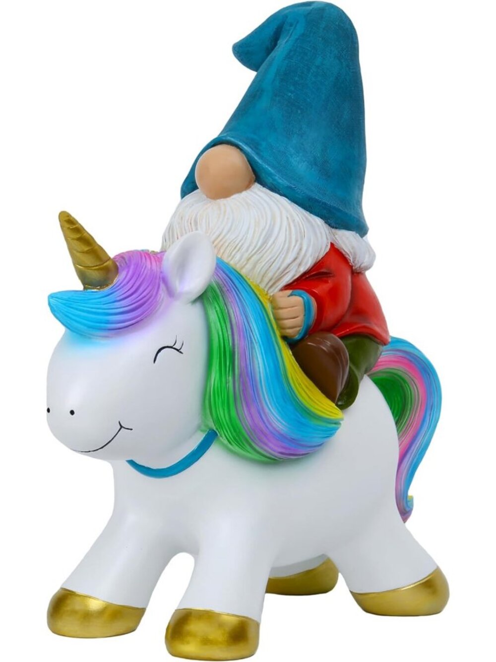 Whimsical Garden Gnome Riding Unicorn Statue - 8.3" Lawn Figurine for Outdoor